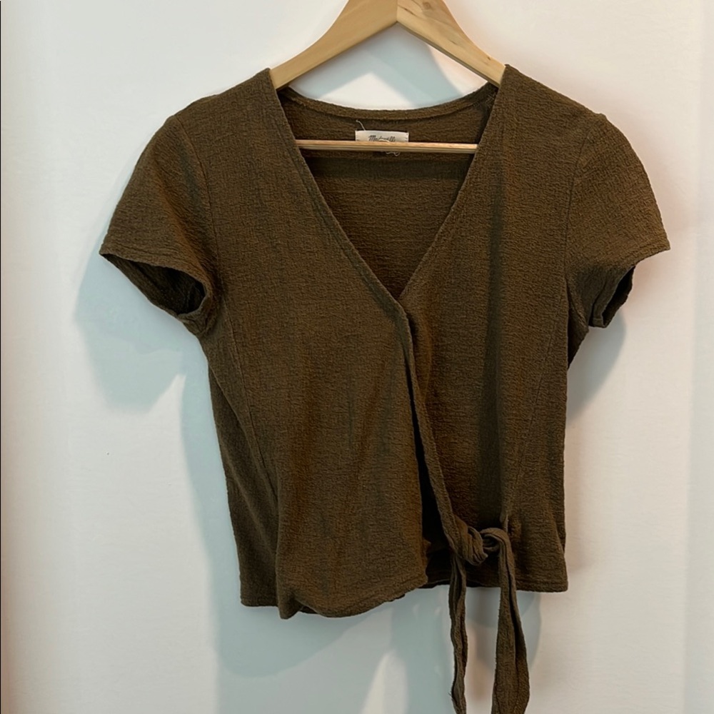 Madewell Olive Wrap Top V Neck Blouse